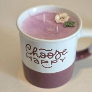Handmade Purple and White Candle in a "Choose Happy" Mug in light Lavender Scent